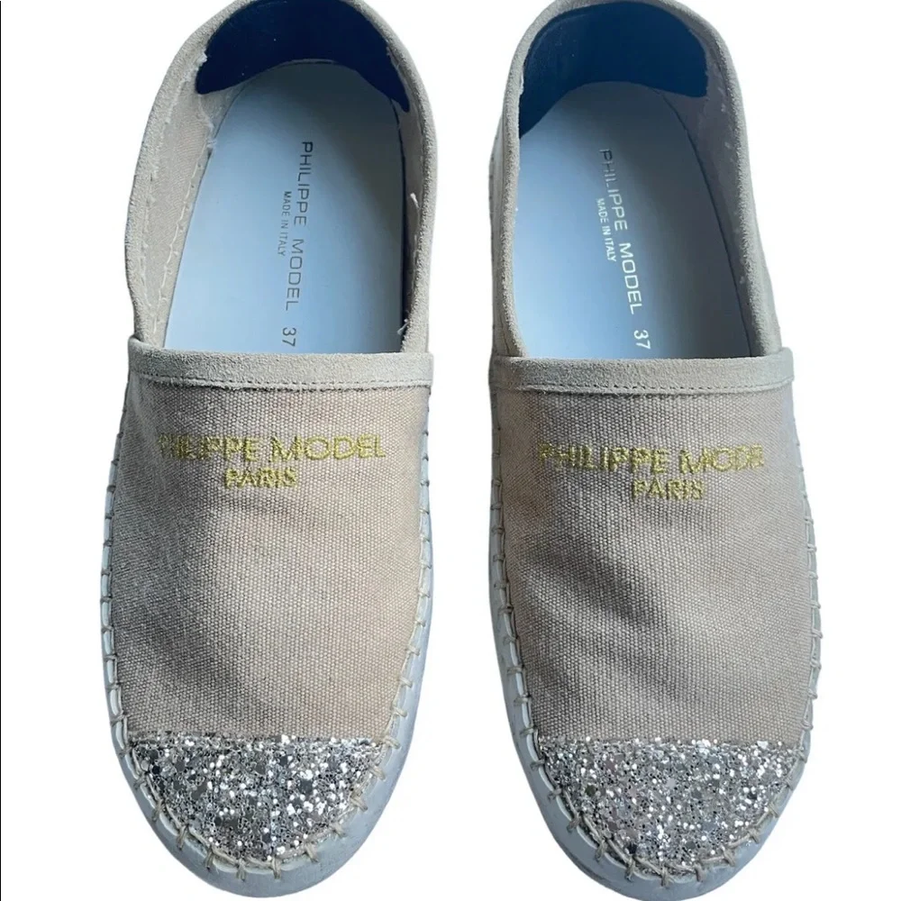 Philippe Mode Paris Canvas Womens Sz 37 US 7 Nude Loafers - Picture 4 of 8